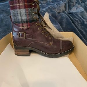 Taos leather and plaid zip boots